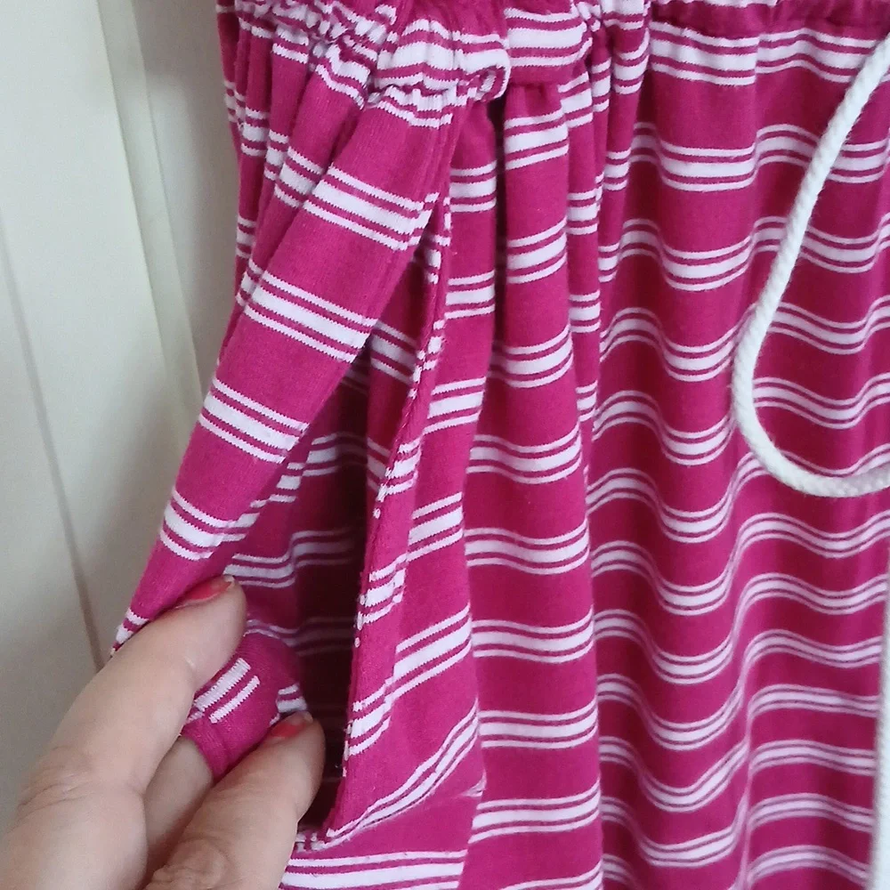 Terra & Sky Pink and White Striped Drawstring Waist Dress